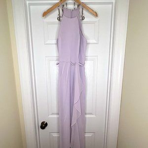 David's Bridal high-neck chiffon bridesmaid dress with cascade